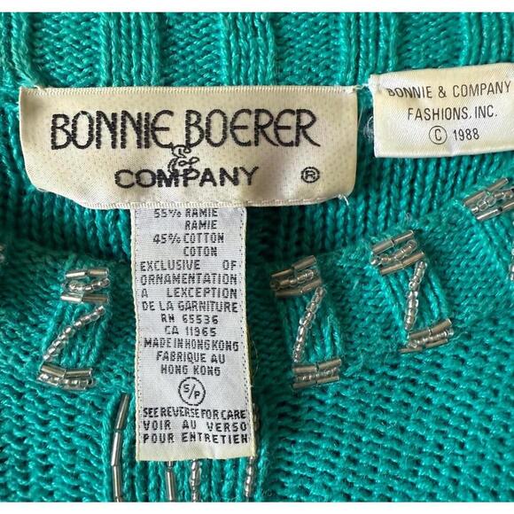 Bonnie Boerer 1988 Beaded Cable Knit Sweater – Teal, Size S/P - Picture 3 of 7